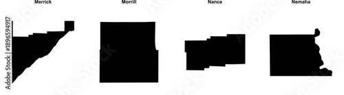 Merrick, Morrill, Nance, Nemaha outline maps