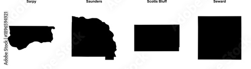 Sarpy, Saunders, Scotts Bluff, Seward outline maps