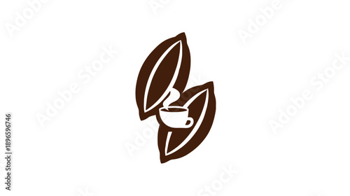 A logo depicts a coffee cup emitting steam between two stylized coffee bean-shaped leaves