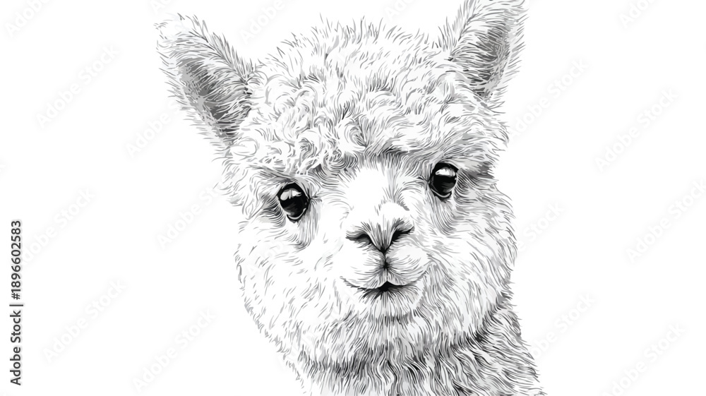 Fototapeta premium Cute Baby Alpaca Portrait on White Background Vector