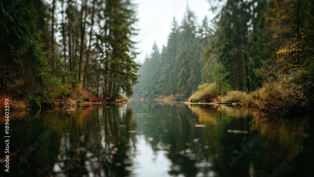 Obraz premium Calm river in a serene forest