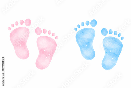Watercolor Baby foot steps. Footprints suited for baby shower decoration and card invitation