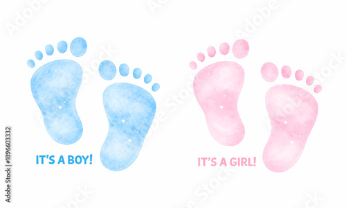 Watercolor Baby foot steps. Footprints suited for baby shower decoration and card invitation