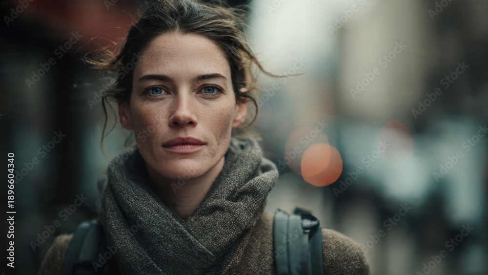Fototapeta premium Contemplative Woman in Urban Setting
