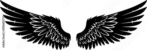 Angel wings Vector Black Silhouette Design For T-Shirt
