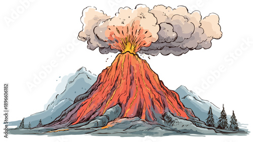 Colorful Volcano Cartoon Style Vector Illustration for Design Projects