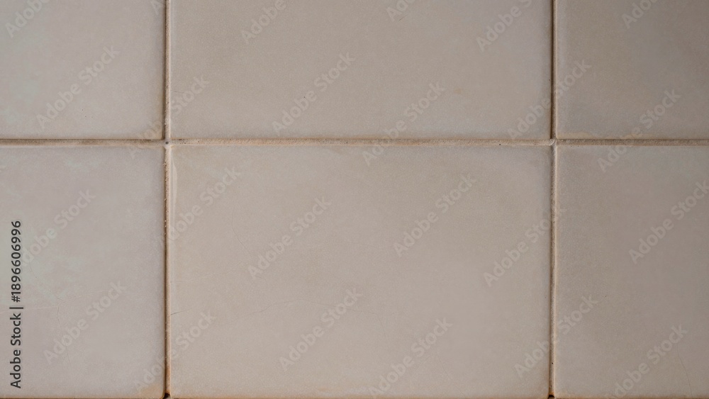 Fototapeta premium Close-up beige ceramic tile wall composed square tiles arranged grid pattern predominantly color have smooth