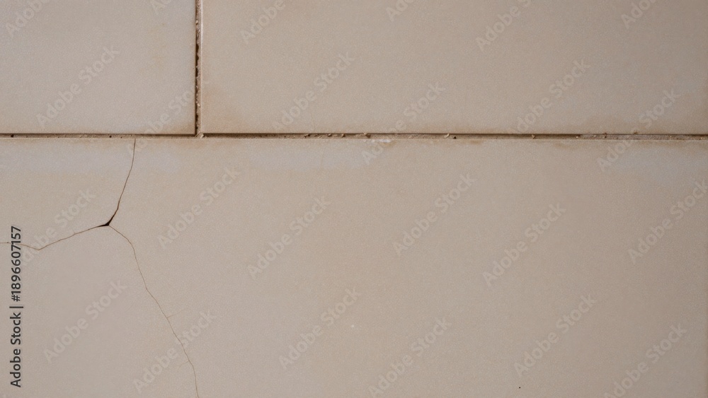 Fototapeta premium Close-up beige tiled wall rough uneven surface tiles arranged uniform pattern each tile slightly overlapping