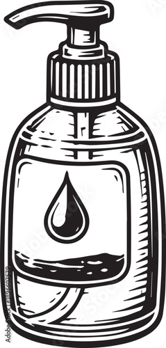 A meticulously illustrated dispenser bottle, showcasing a detailed design for hygiene and cleanliness. 