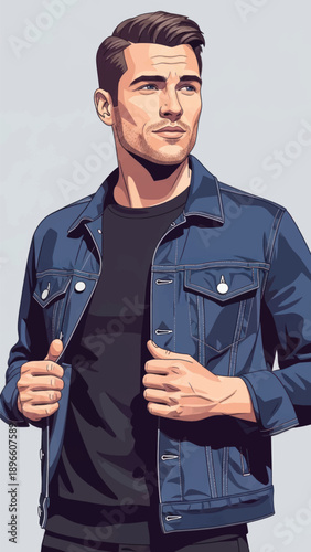 Casual portrait of a man in a denim jacket holding a microphone, exuding confidence and style.