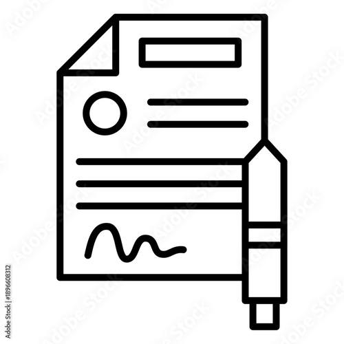08. Agreement line icon editable stroke with document paper and pen