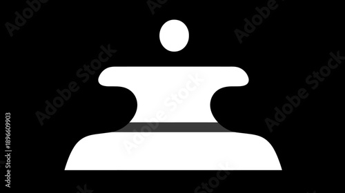 Stylized, minimalist, white chess piece illustration, contrasting sharply against a black background
