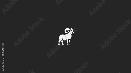 A white silhouette of an animal with large, curved horns stands proudly on a dark gray background