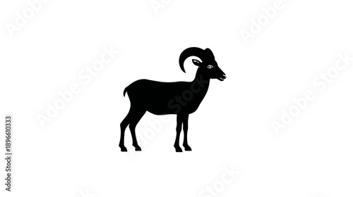 A black silhouette of a horned mountain animal, set against a pristine white background