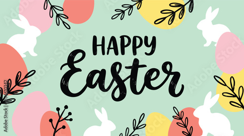 Easter Greeting with Bunny and Eggs Decoration.