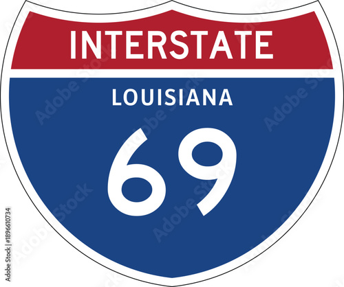 Interstate 69 Louisiana, I-69 LA US Interstate Highway Route Shield Badge Vector
