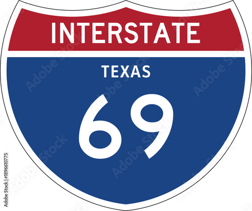 Interstate 69 Texas, I-69 TX US Interstate Highway Route Shield Badge Vector