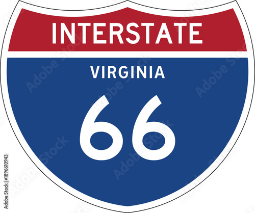 Interstate 66 Virginia, I-66 VA US Interstate Highway Route Shield Badge Vector
