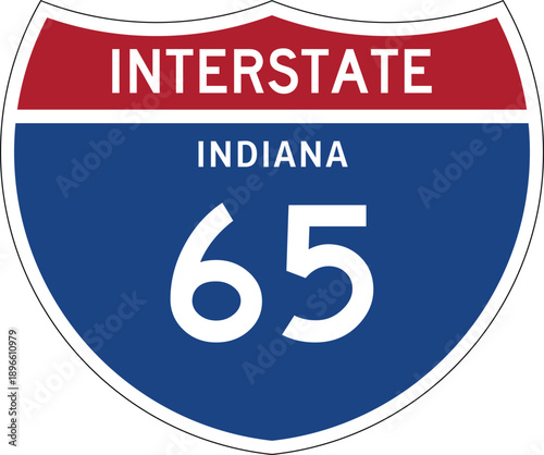 Interstate 65 Indiana, I-65 IN US Interstate Highway Route Shield Badge Vector