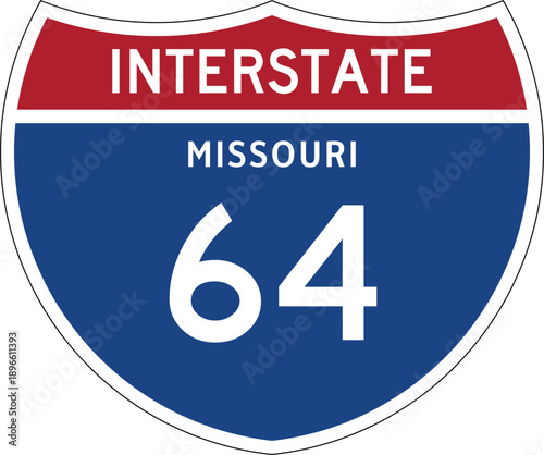 Interstate 64 Missouri, I-64 MO US Interstate Highway Route Shield Badge Vector