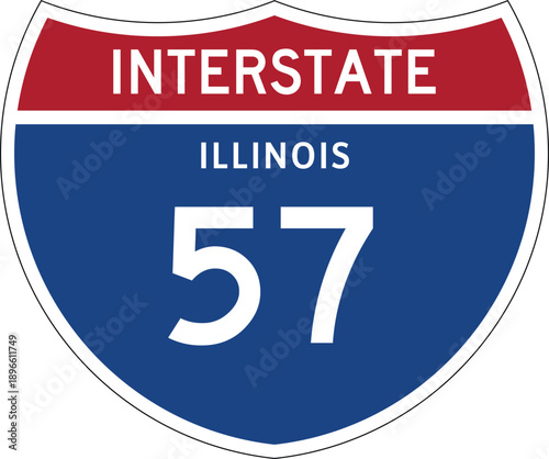 Interstate 57 Illinois, I-57 IL US Interstate Highway Route Shield Badge Vector