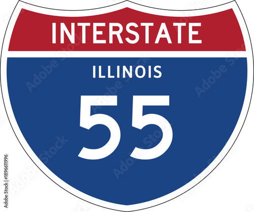 Interstate 55 Illinois, I-55 IL US Interstate Highway Route Shield Badge Vector