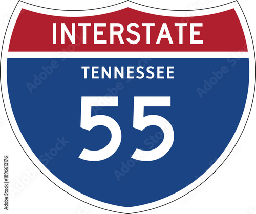 Interstate 55 Tennessee, I-55 TN US Interstate Highway Route Shield Badge Vector