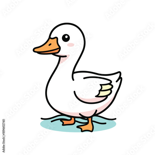 Cute cartoon duck standing on water illustration vector isolated blue background