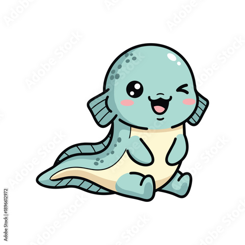 Adorable Cartoon Sea Creature Sitting on White Background