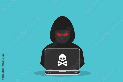 hacker in front of his computer committing digital cybercrime	