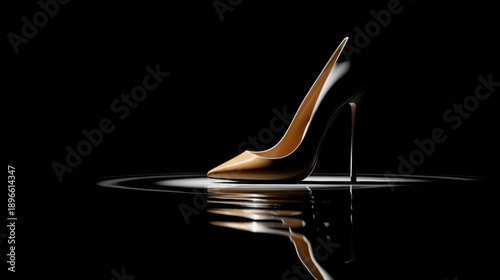 High heels on glossy surface with spotlight and elegant reflections in minimal luxury styling