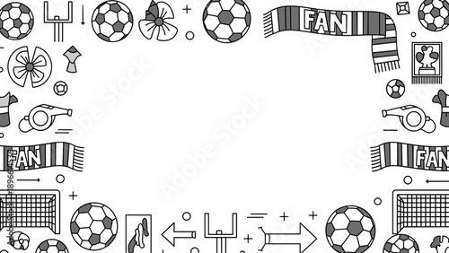 Black and white soccer fan icons and symbols set with various designs