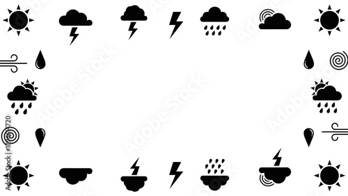 Collection of various weather icons in black silhouette