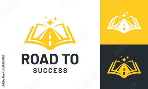 Creative road to success logo design template illustration. Abstract book with road street design vector icon symbol