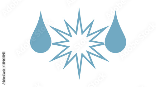 Stylized illustration featuring teardrops and a starburst element on a plain white background
