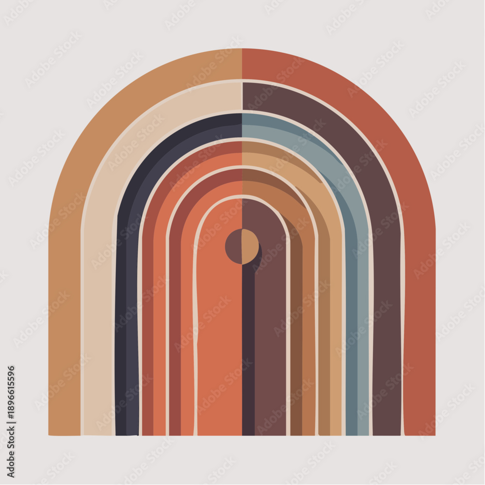 Fototapeta premium symmetrical concentric arches in earthy tones with split central circle on gray background