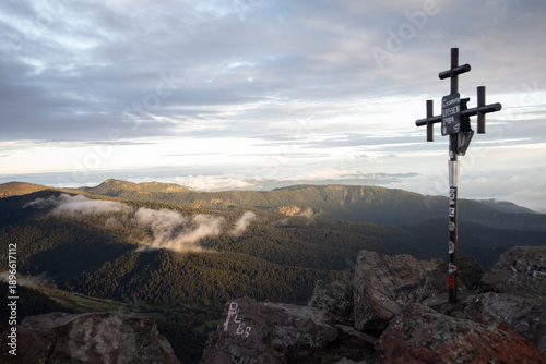 Sunrise at the top of Águila Peak in Ajusco, Mexico City. Hiking at sunrise