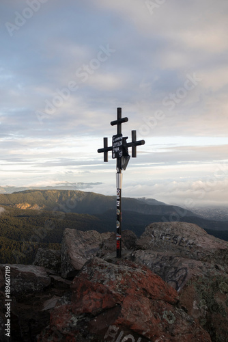 Sunrise at the top of Águila Peak in Ajusco, Mexico City. Hiking at sunrise