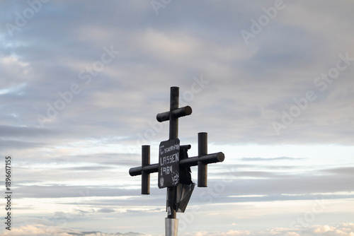 Cross at the top of Eagle Peak in Ajusco, Mexico City. Outdoor hiking