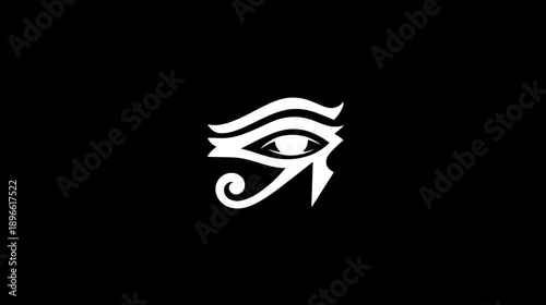 A white eye symbol with a stylized eyebrow and tear-shaped marking on a solid black background