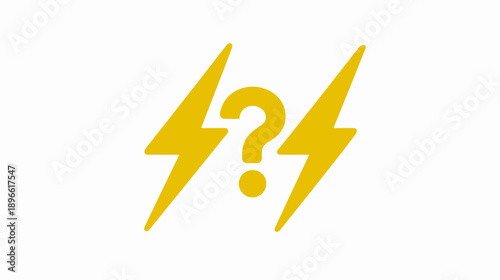 Stylized illustration combining lightning bolts and a question mark, both in a bold yellow color