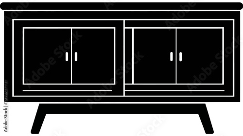 A simplified illustration of a cabinet with two sets of doors and four legs