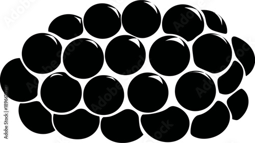 A cluster of dark, rounded shapes, arranged tightly with light, white gaps between each