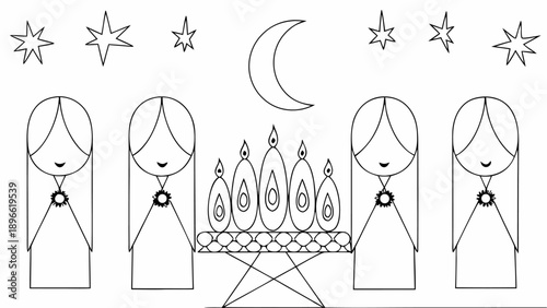 People gathered around a table with candles under a starry night sky