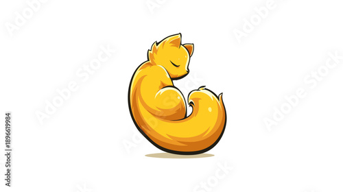 A stylized cartoon illustration of a curled-up, golden-yellow animal. The eyes are closed