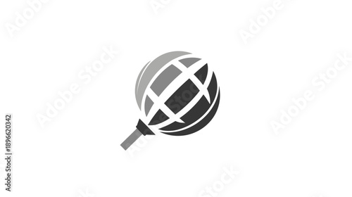 Stylized grayscale earth-like globe with intersecting lines on a white background