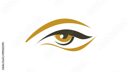 Stylized eye illustration with gold and dark brown details on a white background