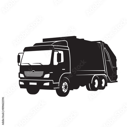 Silhouette of a Garbage Truck Highlighting Urban Waste Collection and Industrial Transport.