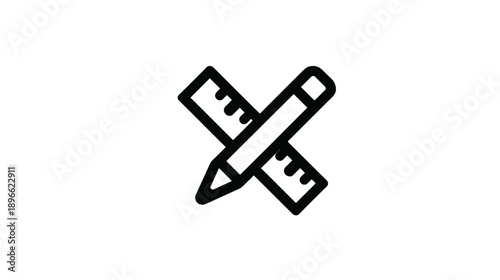 A black and white line art illustration showing a pencil and a ruler crossing