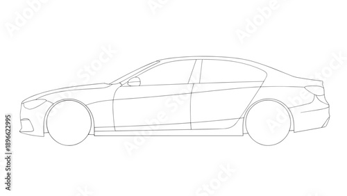 Side view line drawing of a modern sedan car in profile for a clean automotive illustration.